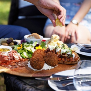 Antipasti on the piazza at Sam Miranda, King Valley Prosecco Road